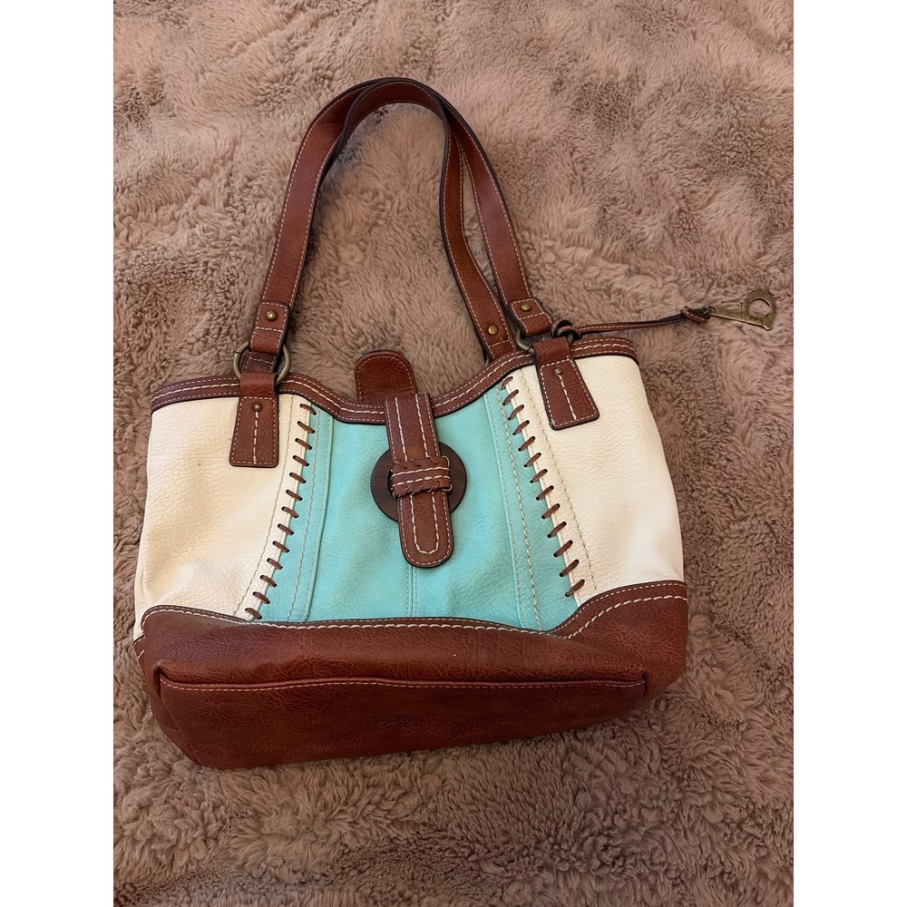 b.o.c. Born Concept Colorblock Whipstitch Shoulder Bag Turquoise Cream Brown